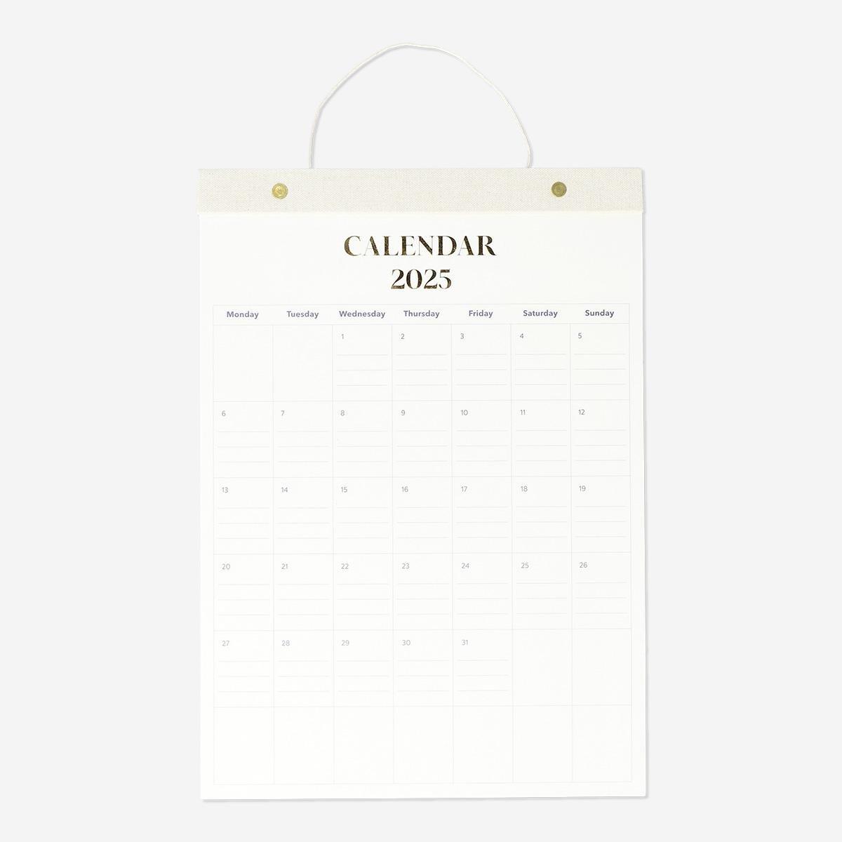 White monthly wall calendar - English