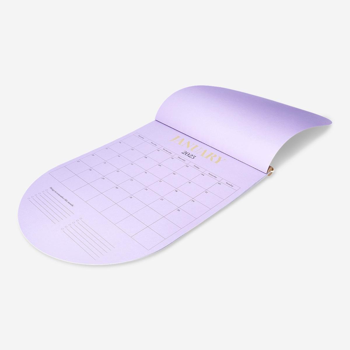 Purple monthly wall calendar - English