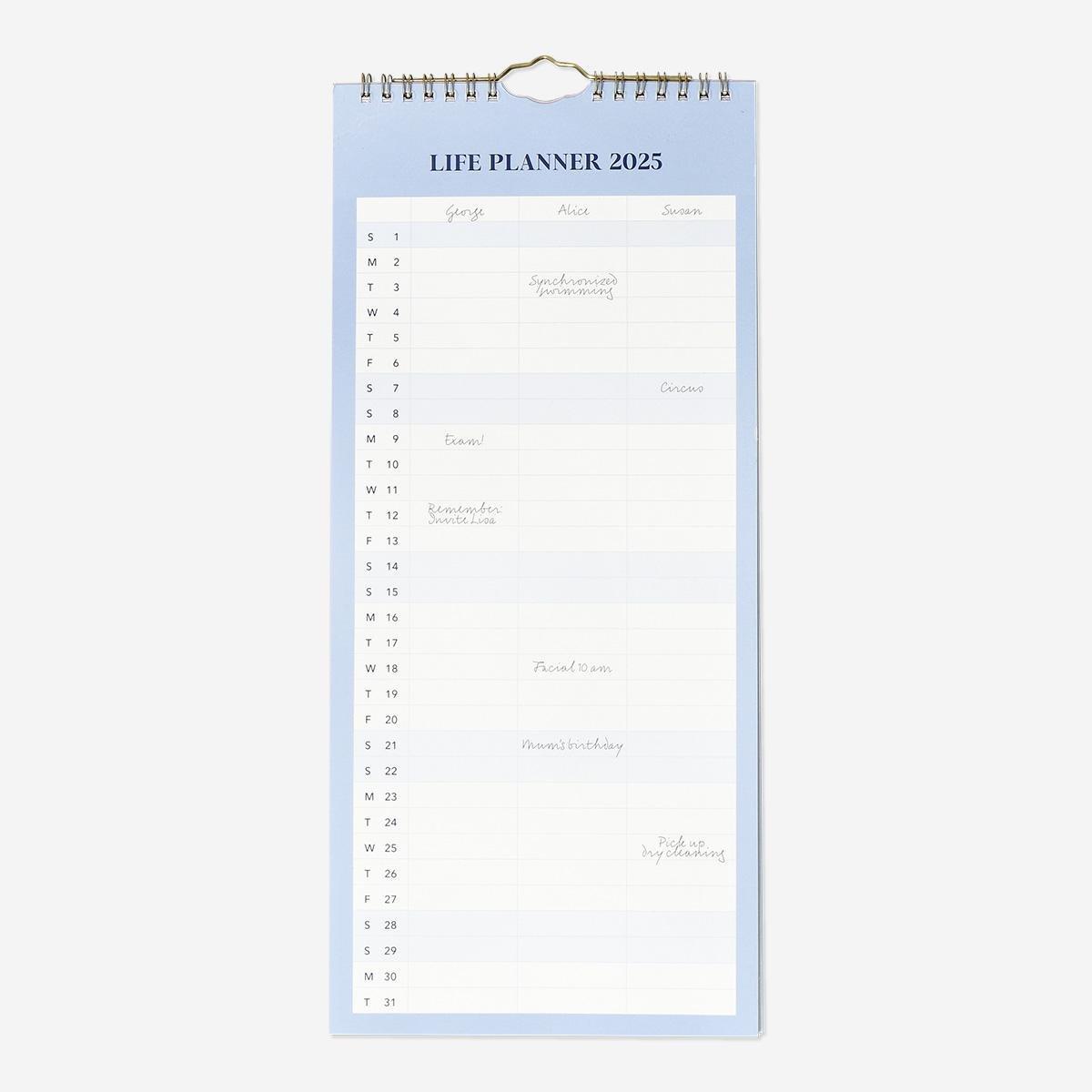 Blue monthly wall calendar - English