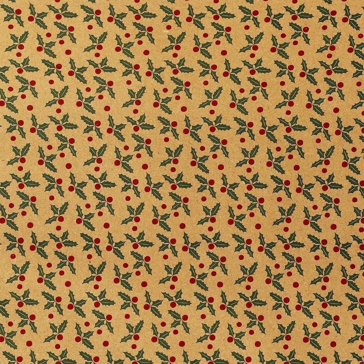 Multicolour 10 m - gift wrap with christmas holly pattern