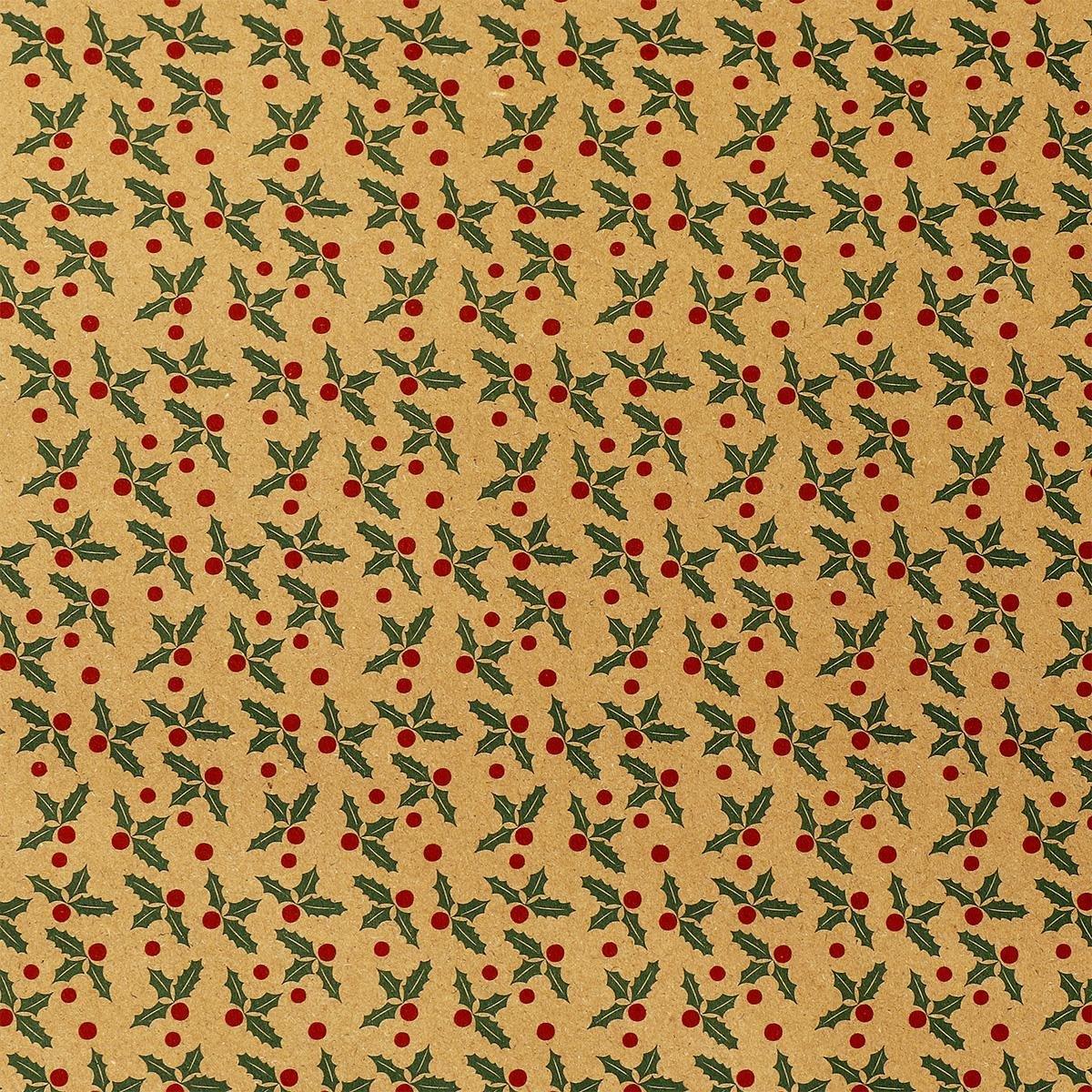 Multicolour 10 m - gift wrap with christmas holly pattern