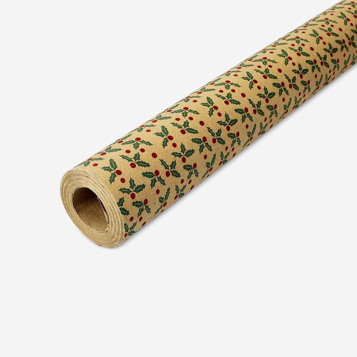 Multicolour 10 m - gift wrap with christmas holly pattern