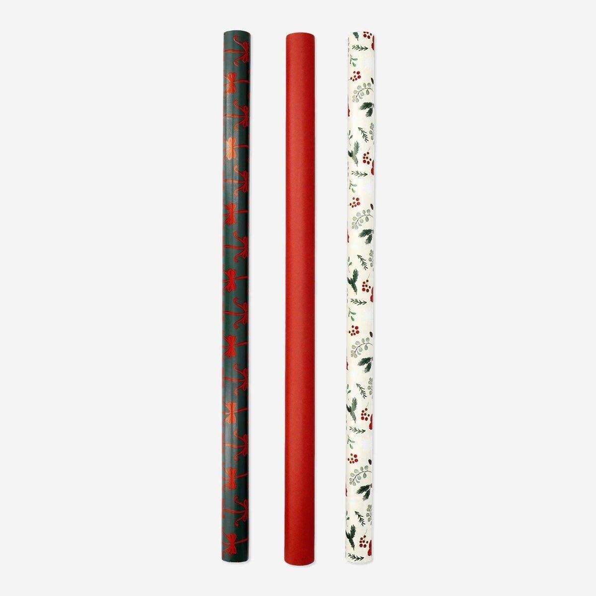 Multicolour set of wrapping paper with christmas flowers - 3 pieces