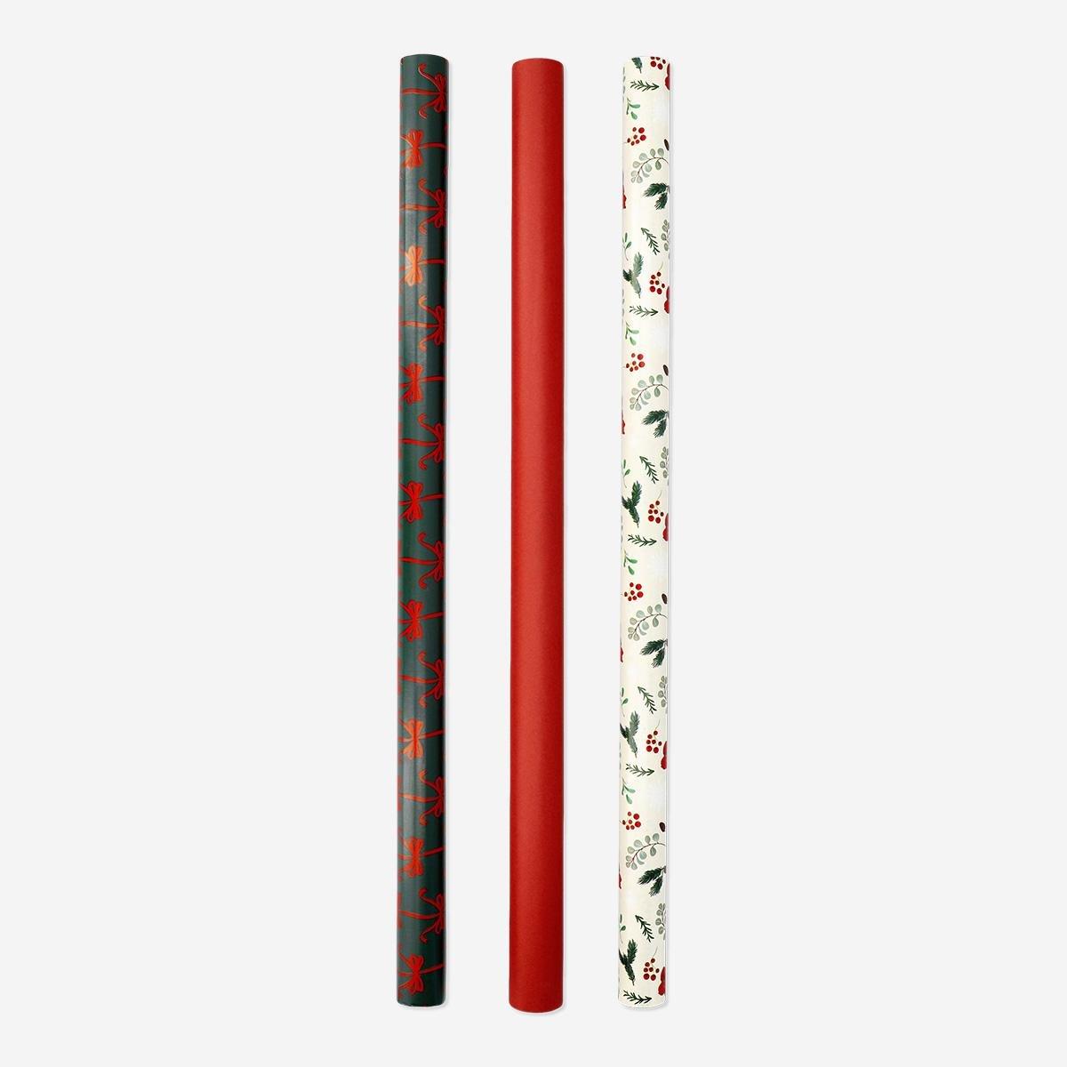 Multicolour set of wrapping paper with christmas flowers - 3 pieces