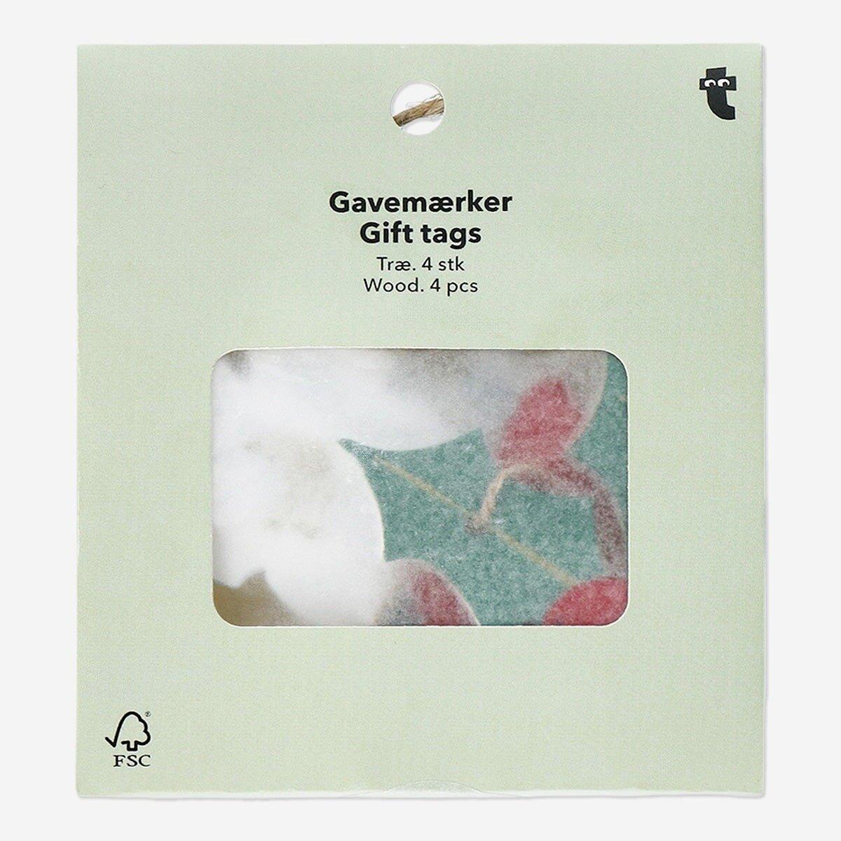 Multicolour gift tags with holly print - 4 pcs