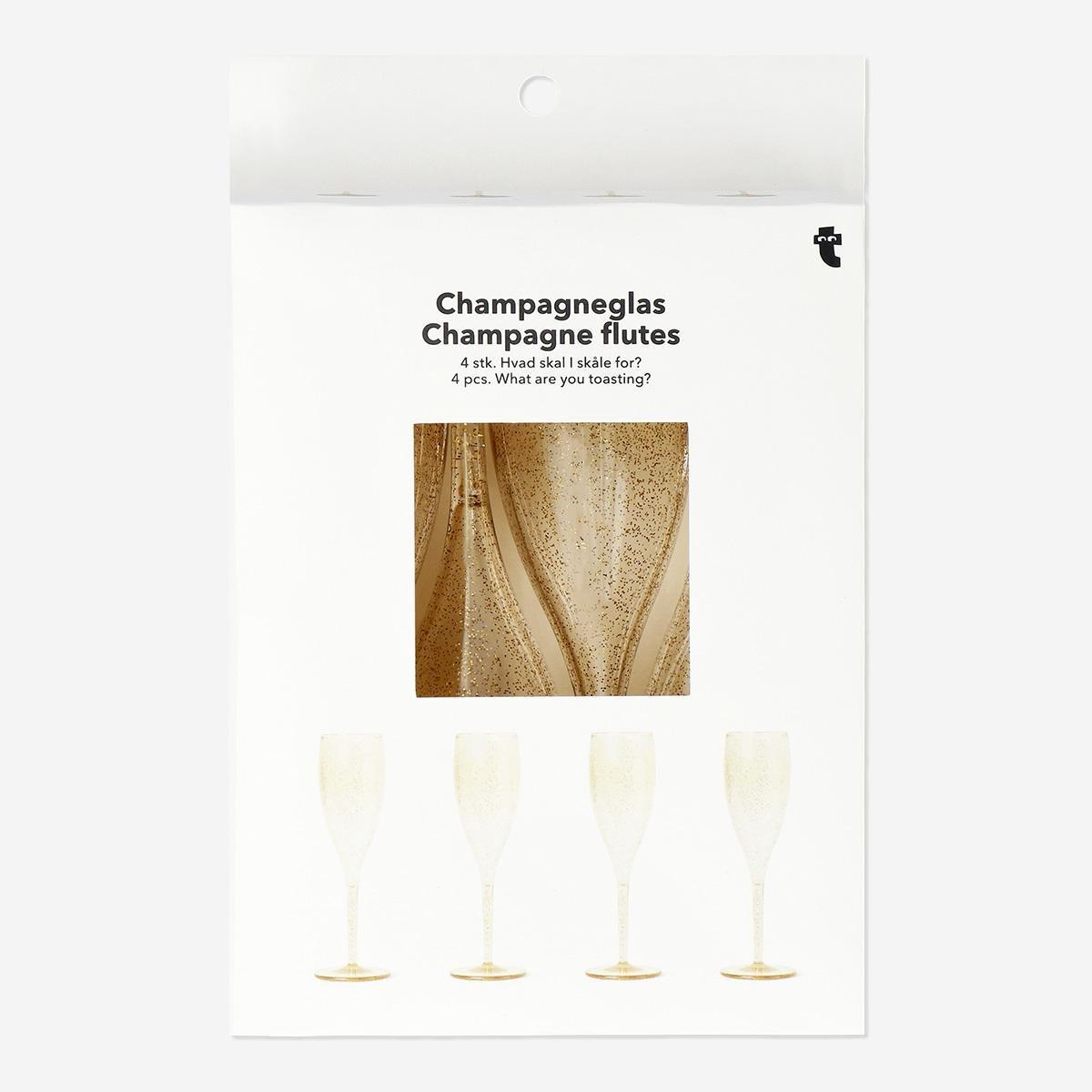 Gold Champagne Flutes . 4 Pcs