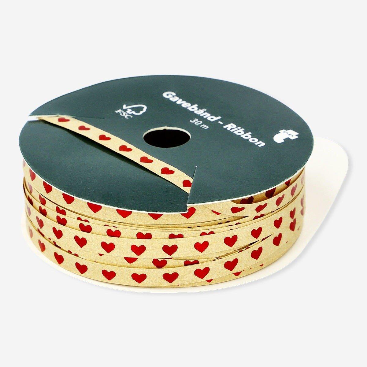 Multicolour ribbon with red foil hearts - 30 m