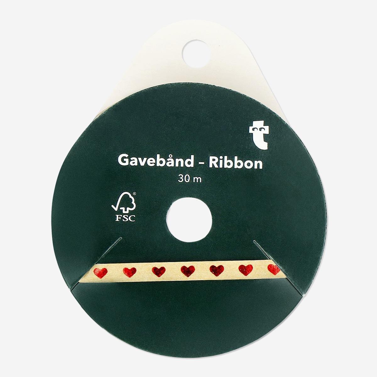 Multicolour ribbon with red foil hearts - 30 m