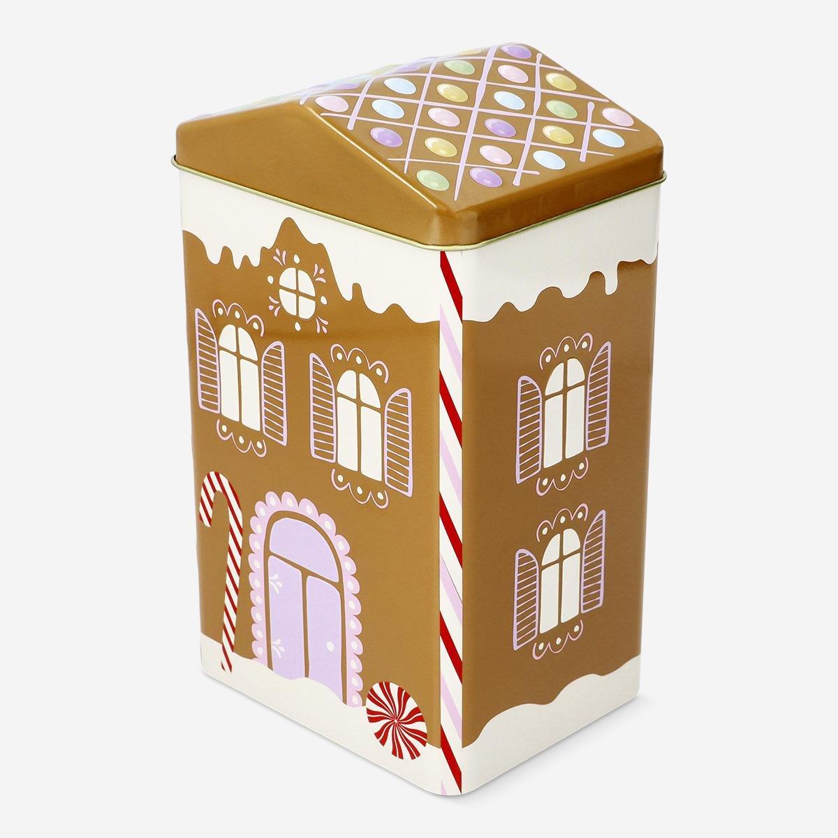 Brown gingerbread house cake tin