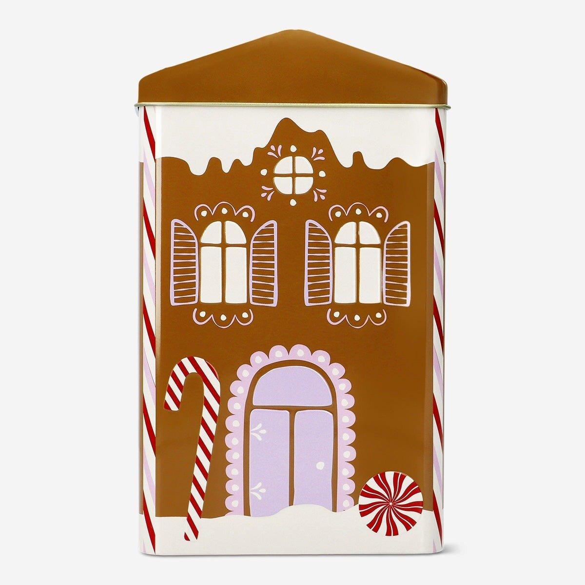 Brown gingerbread house cake tin