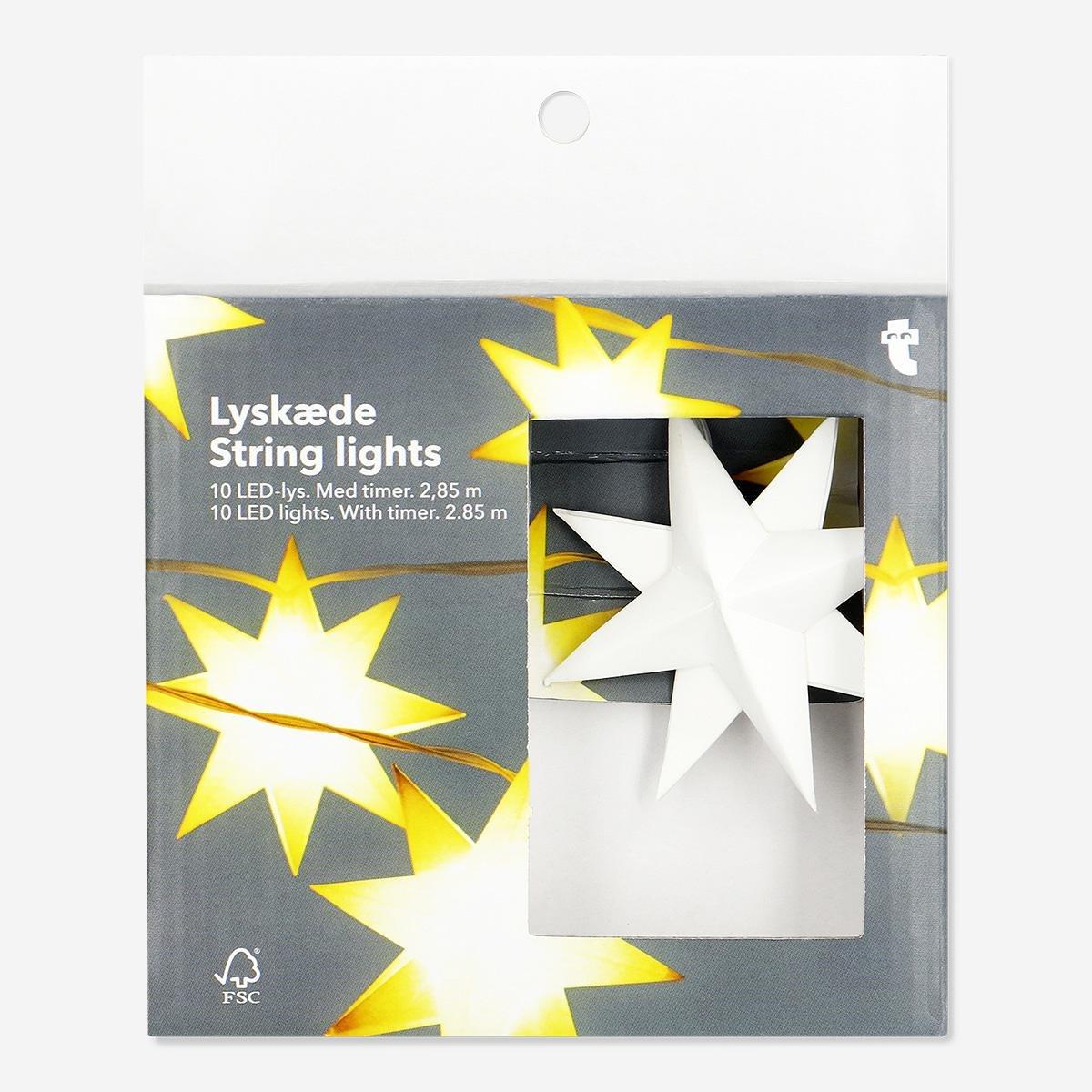 Multicolour string lights and paper stars - 285 cm