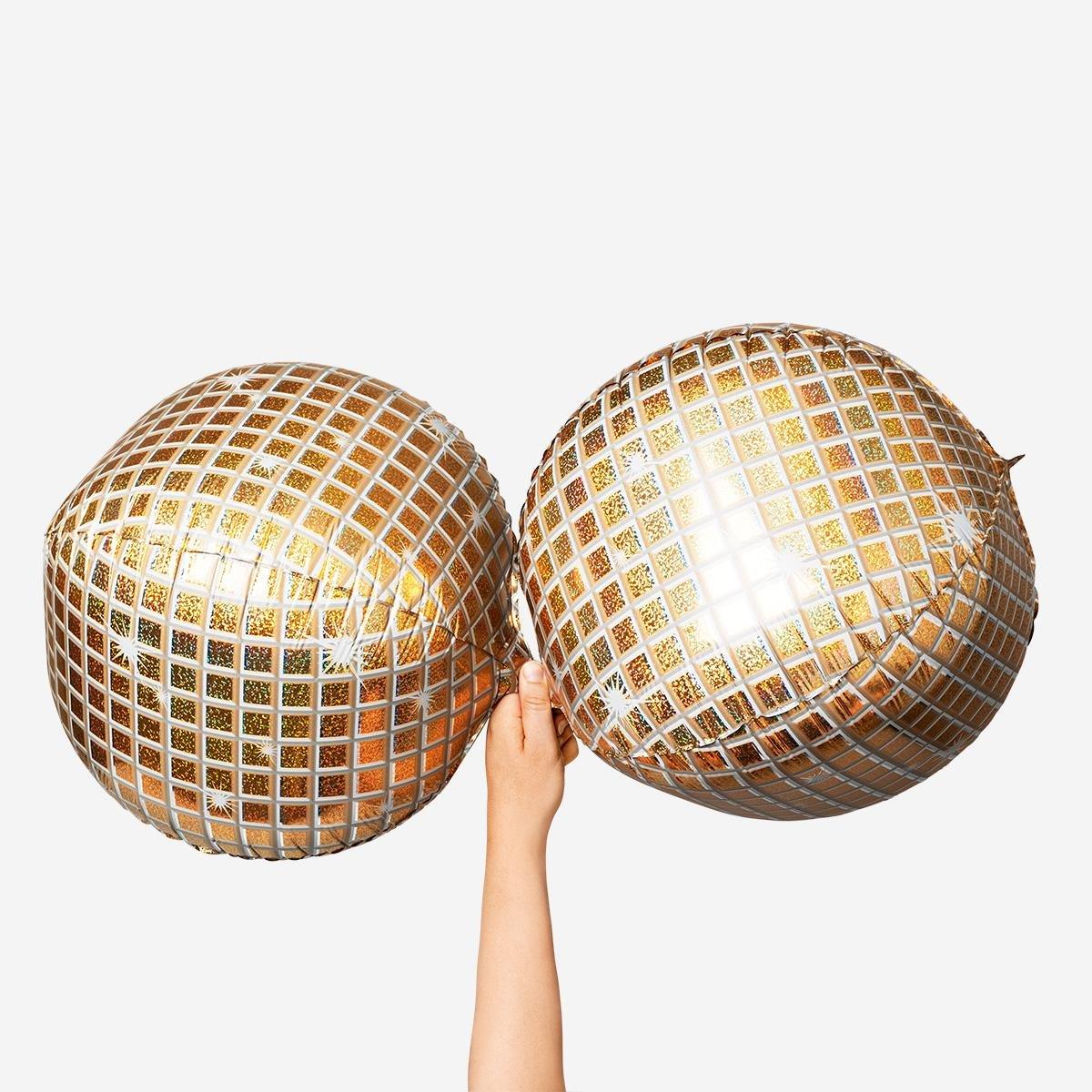 Gold disco ball foil balloons - 3 pcs