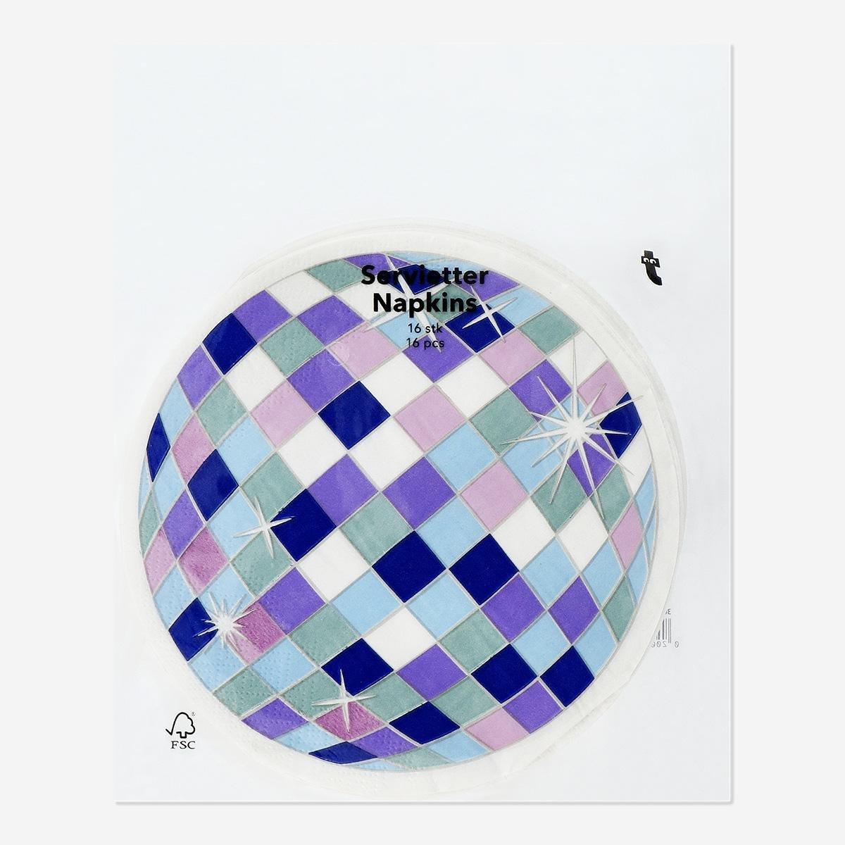Multicolour disco ball shaped napkins - 16 pcs