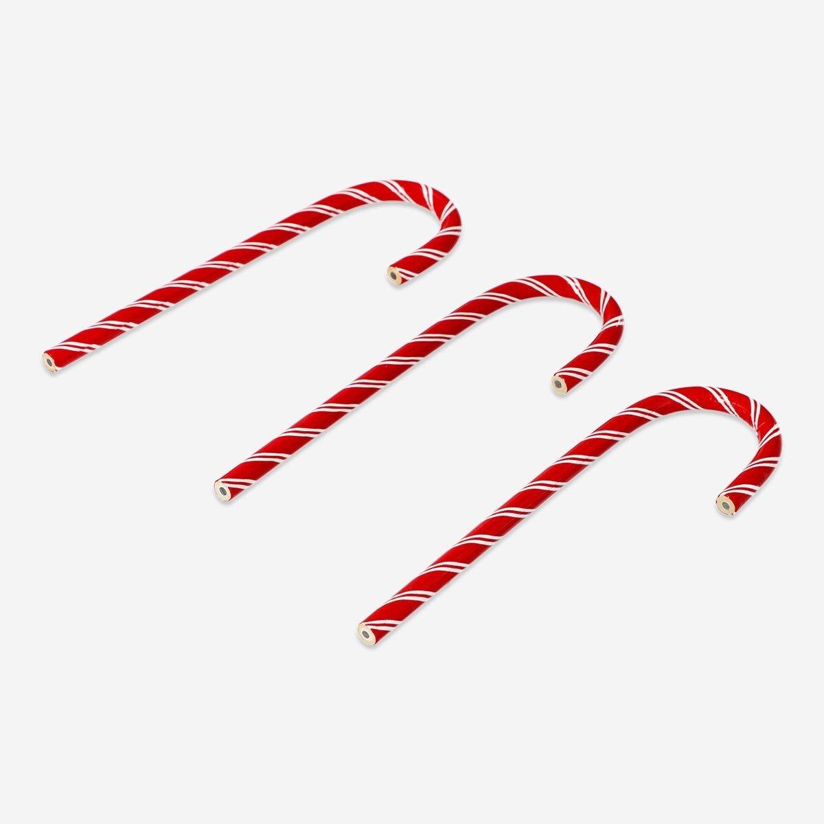 Red Pencils As Candy Canes - 3 Pcs