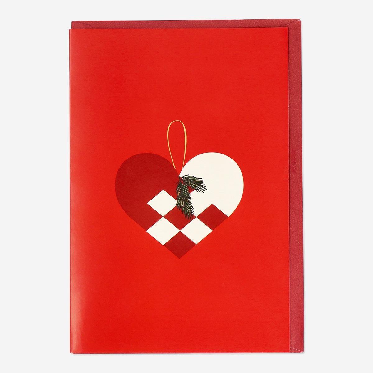 Red christmas heart card with envelope