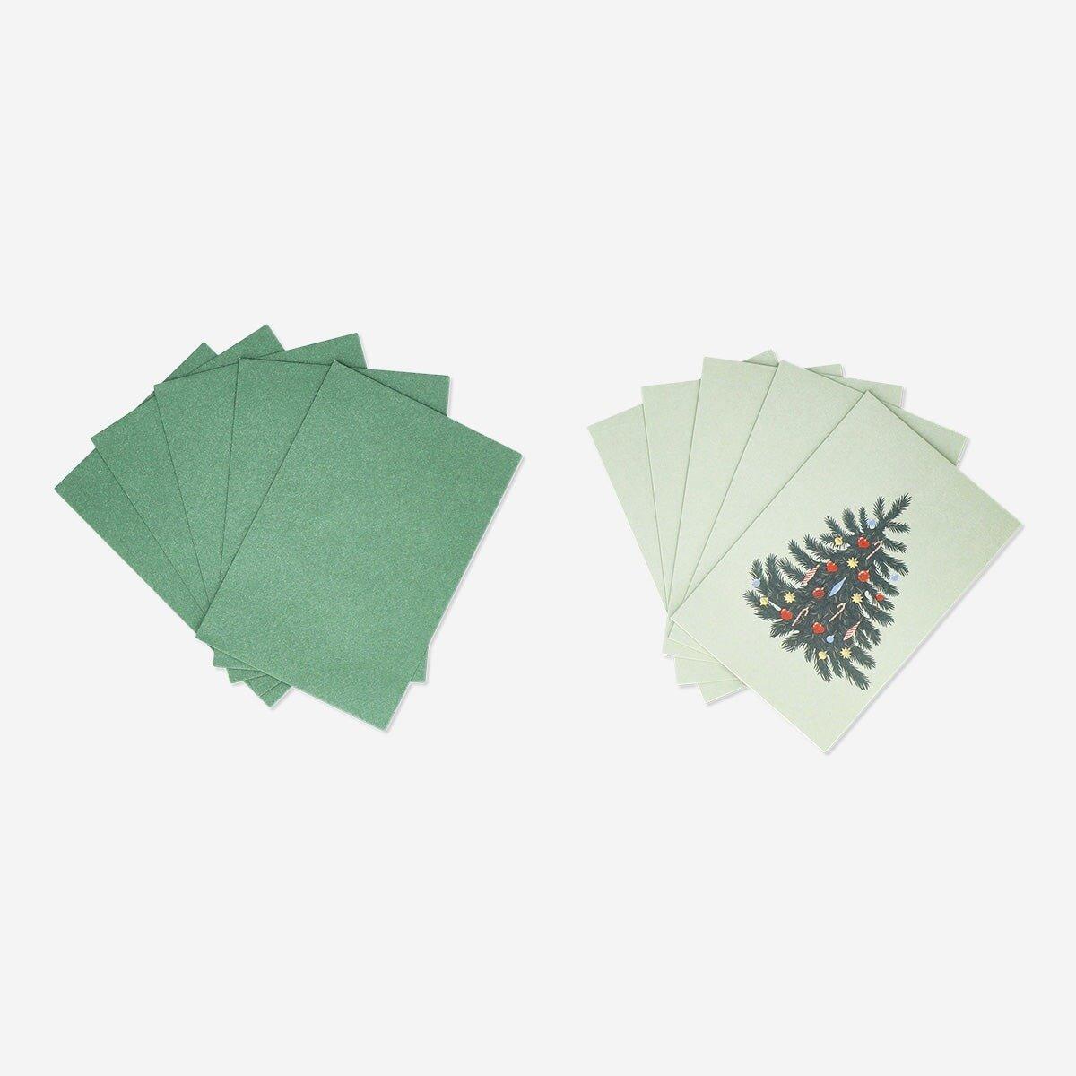 Green christmas tree cards and envelopes - 5 pcs