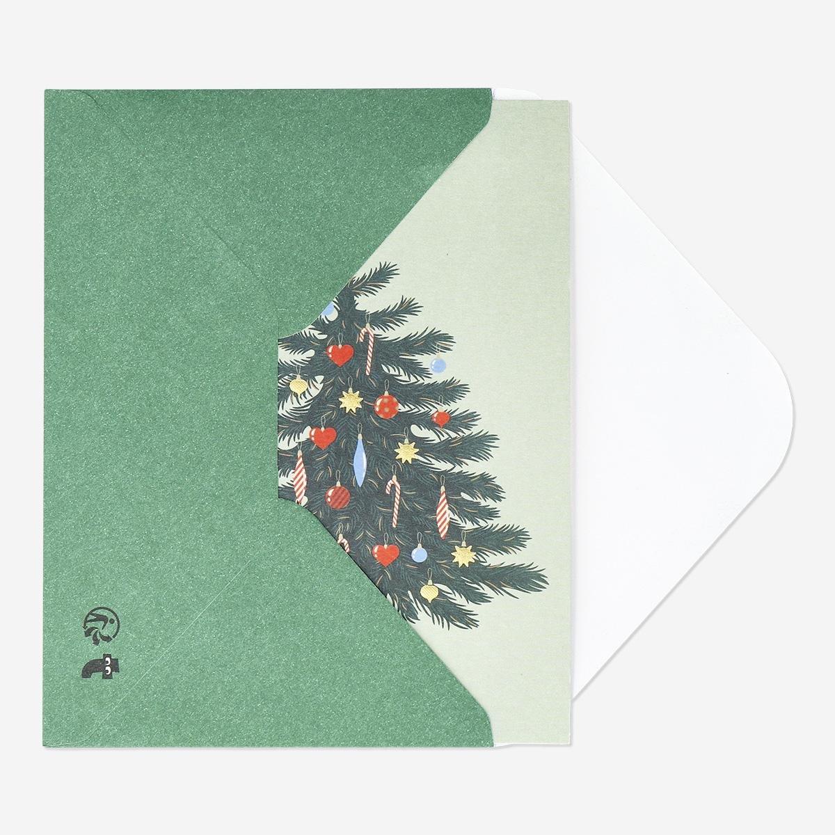 Green christmas tree cards and envelopes - 5 pcs