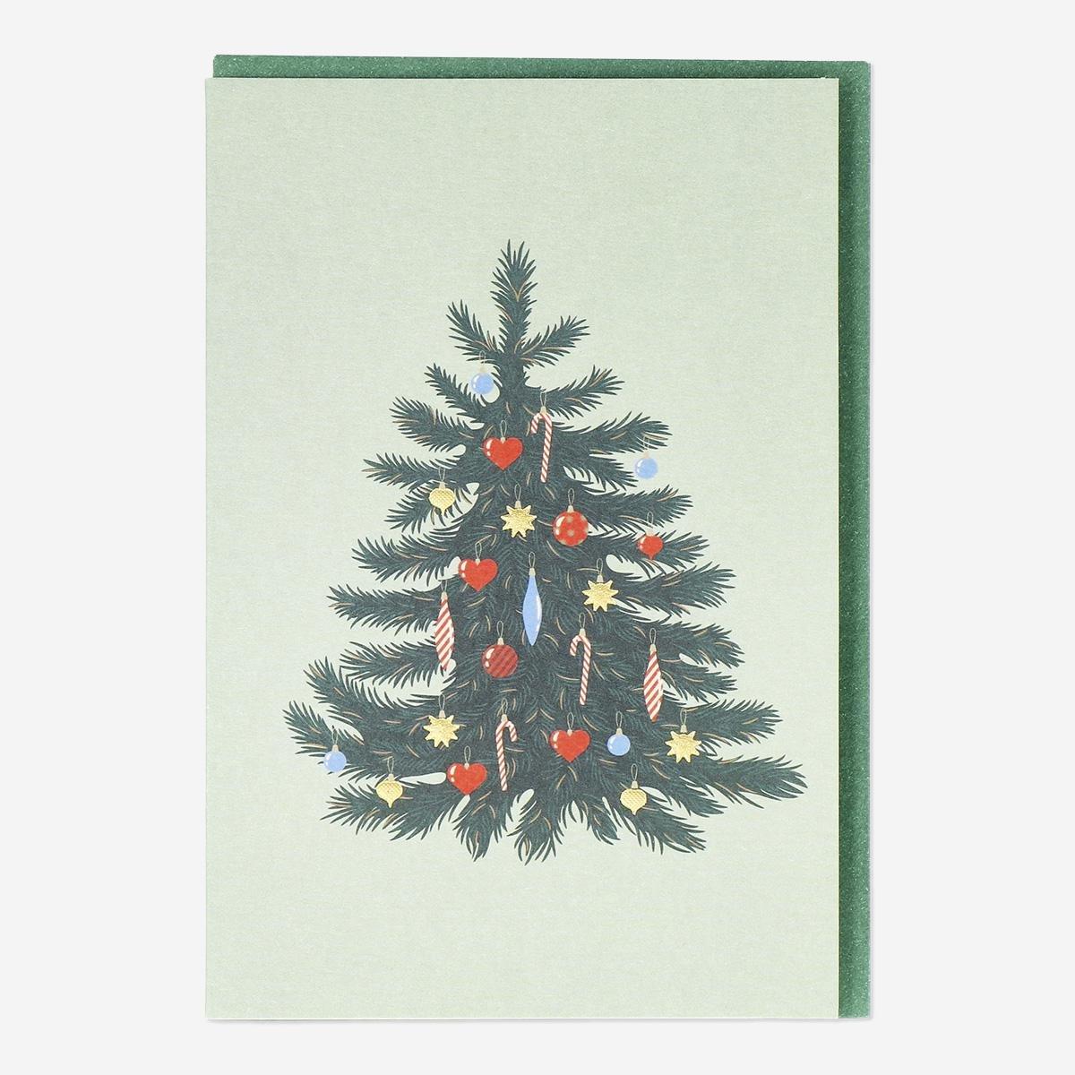 Green christmas tree cards and envelopes - 5 pcs