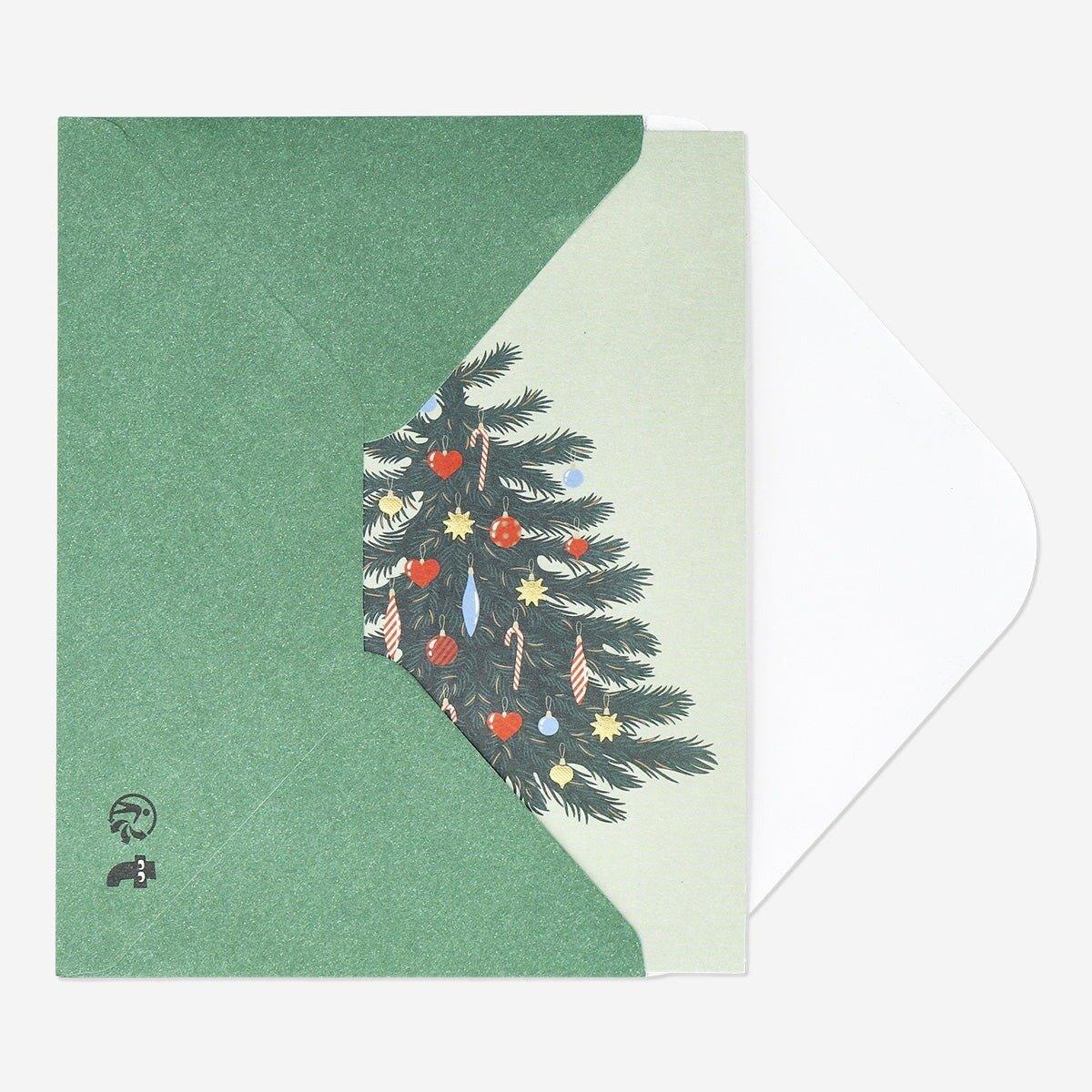 Green christmas tree cards and envelopes - 5 pcs