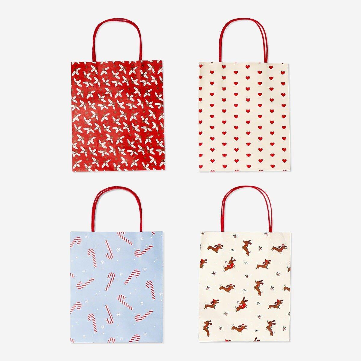 Multicolour gift bags with christmas patterns - 4 pcs