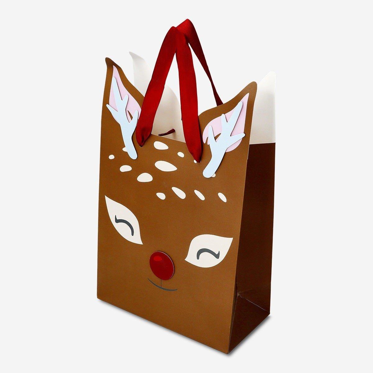 Multicolour reindeer shaped gift bag