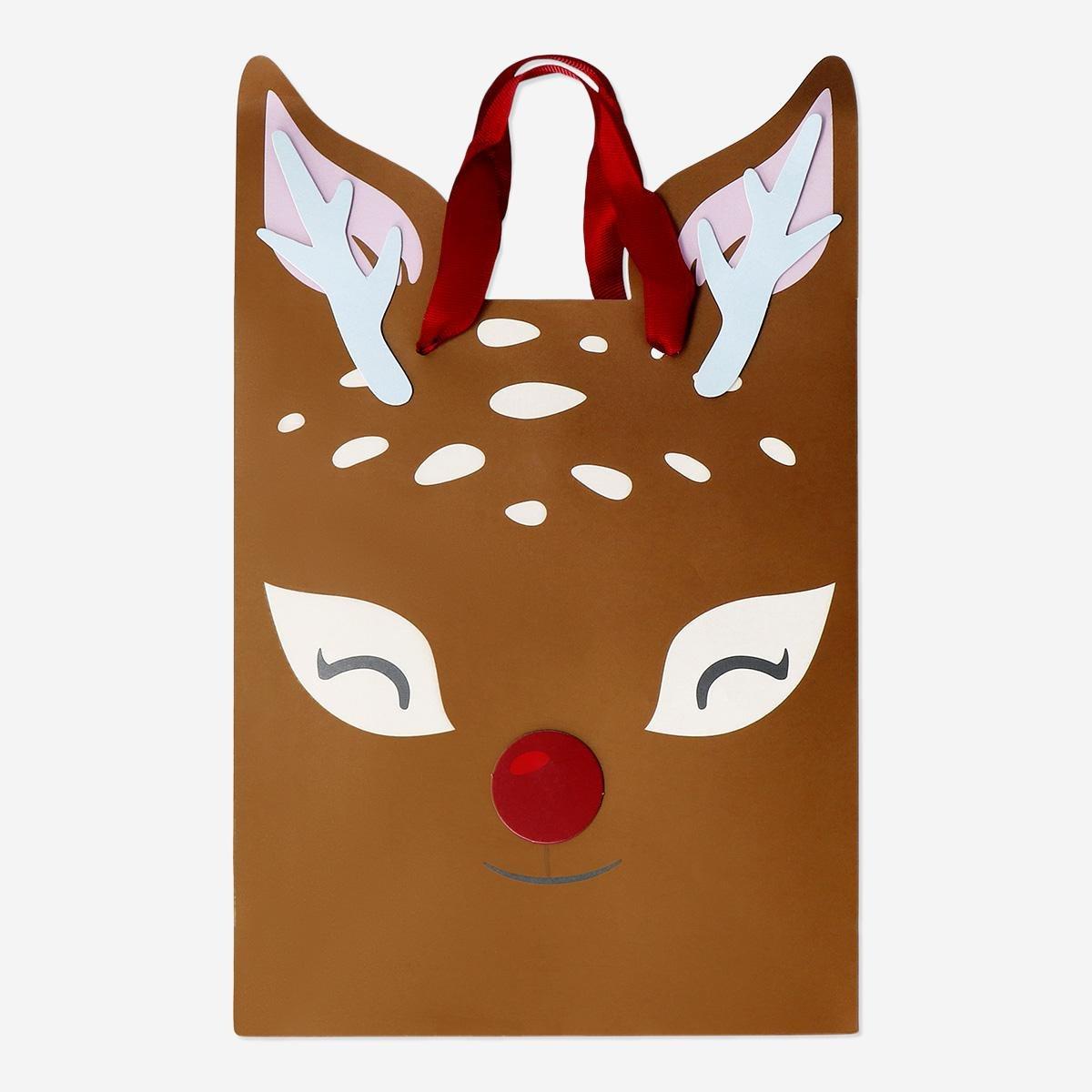 Multicolour reindeer shaped gift bag