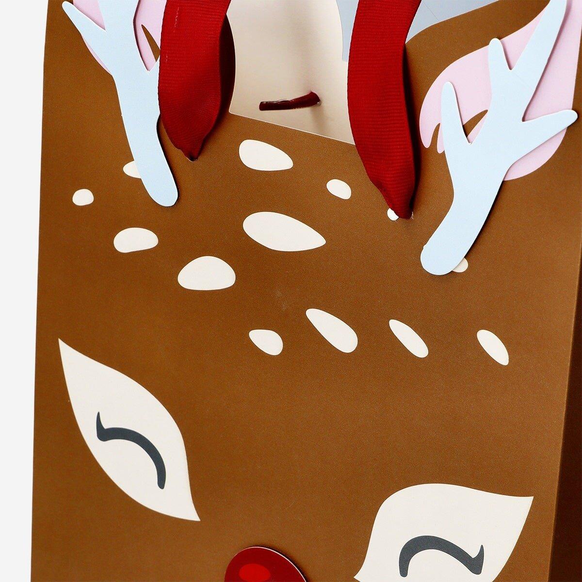 Multicolour reindeer shaped gift bag