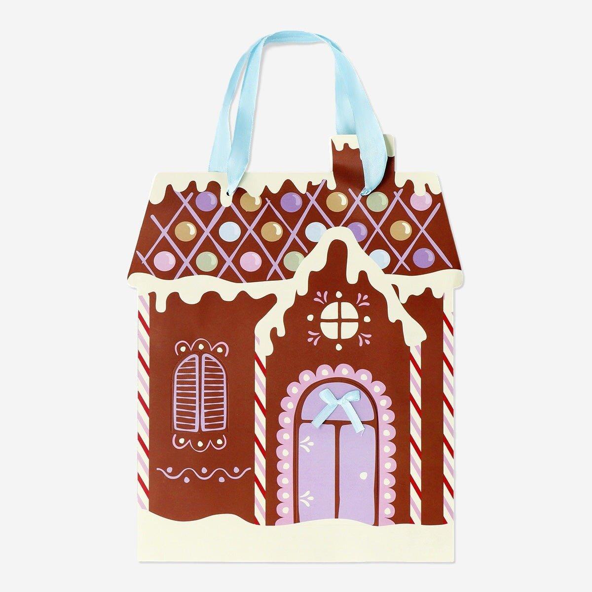 Multicolour gingerbread house gift bag