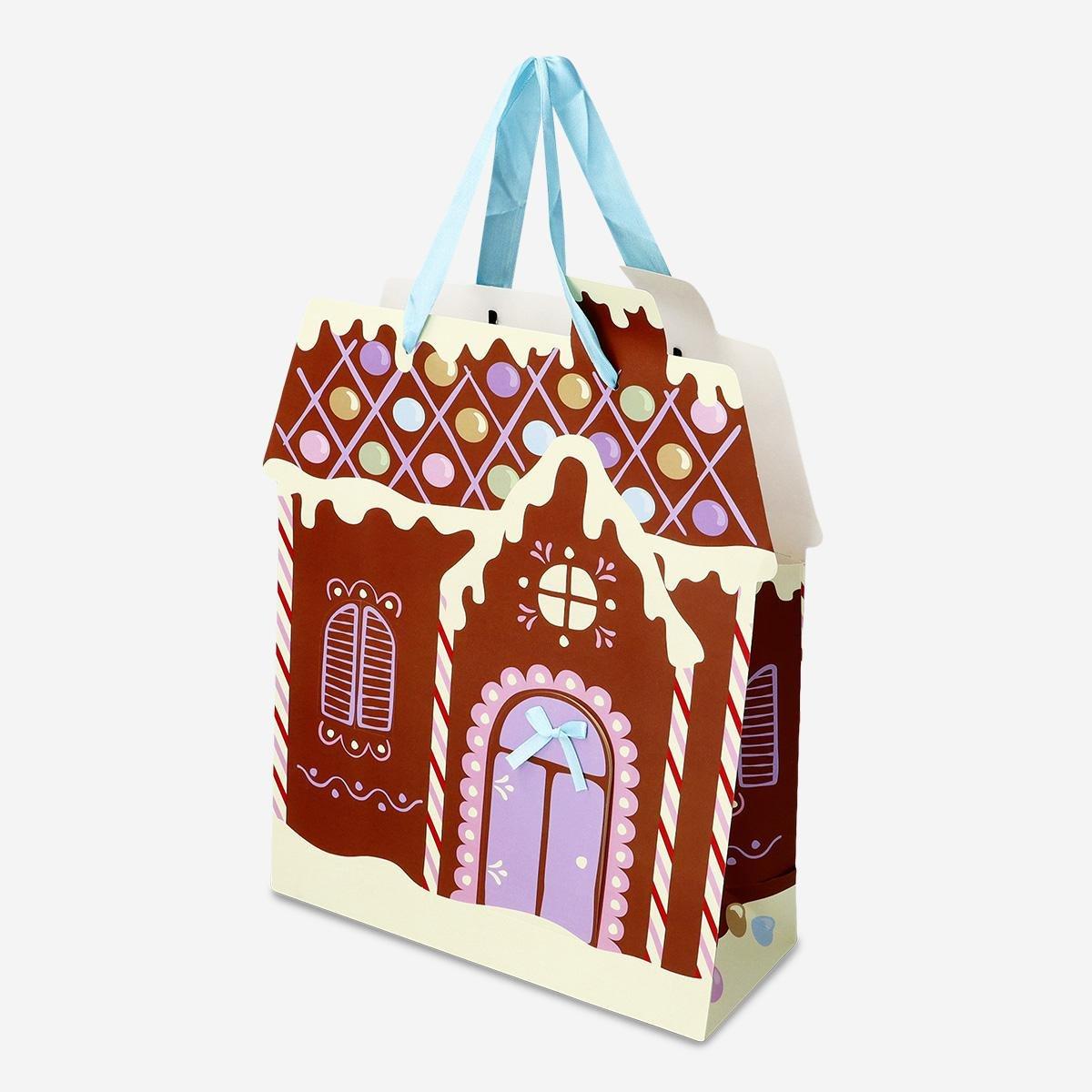 Multicolour gingerbread house gift bag
