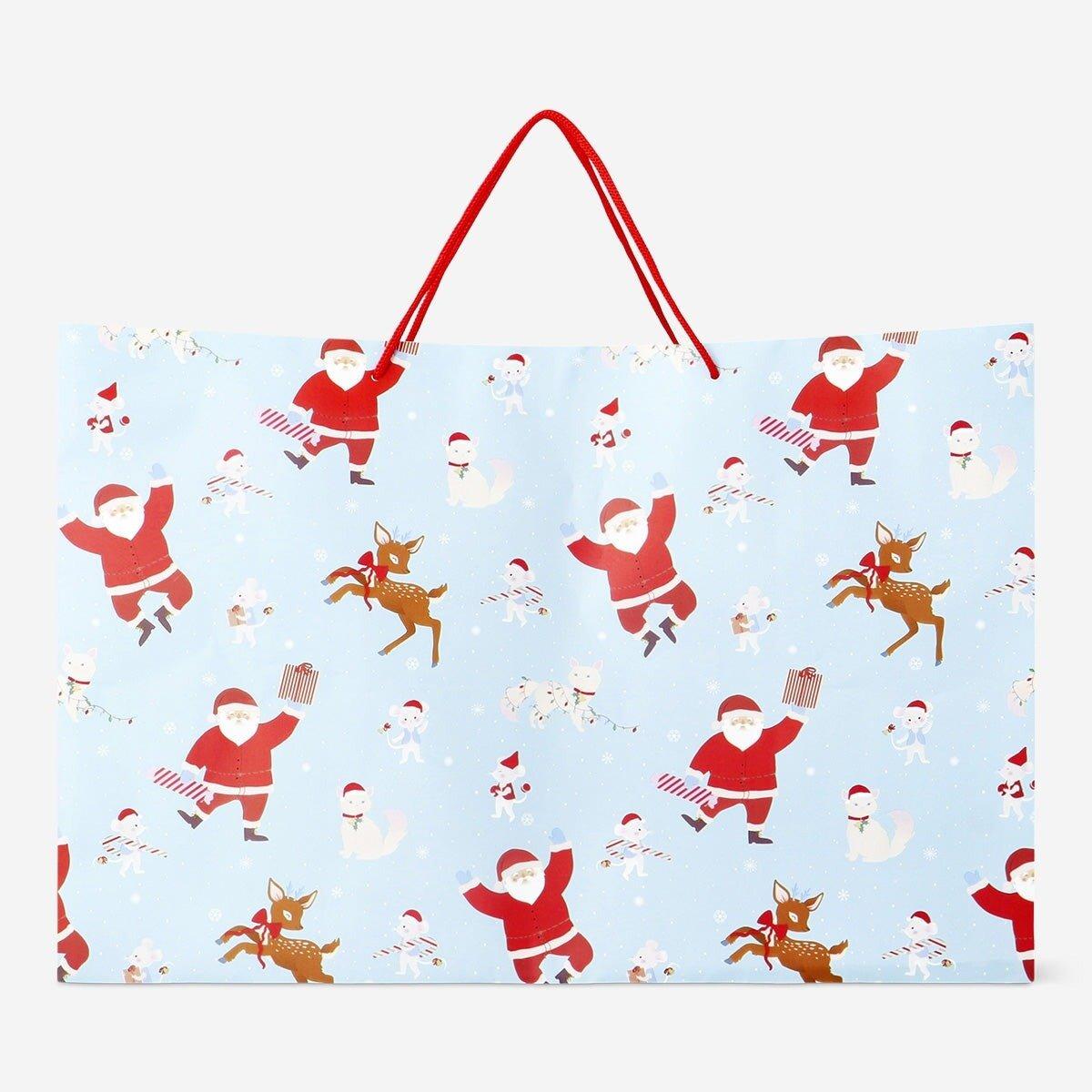 Multicolour gift wrapping bag with santa and reindeers - large