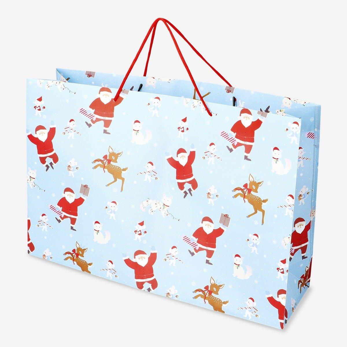 Multicolour gift wrapping bag with santa and reindeers - large