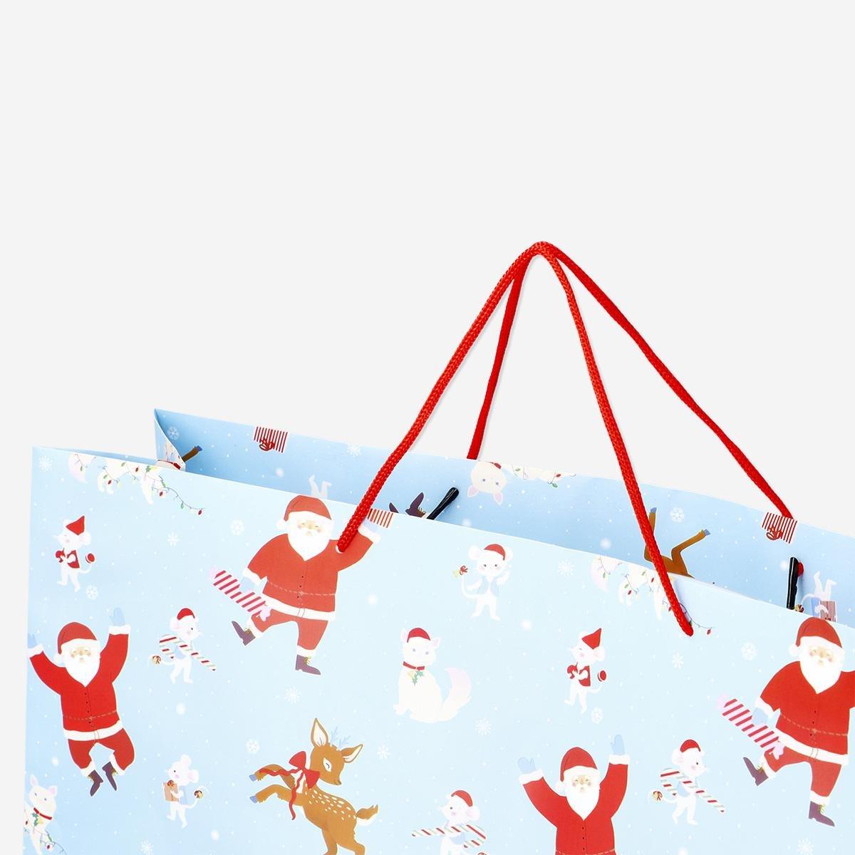 Multicolour gift wrapping bag with santa and reindeers - large