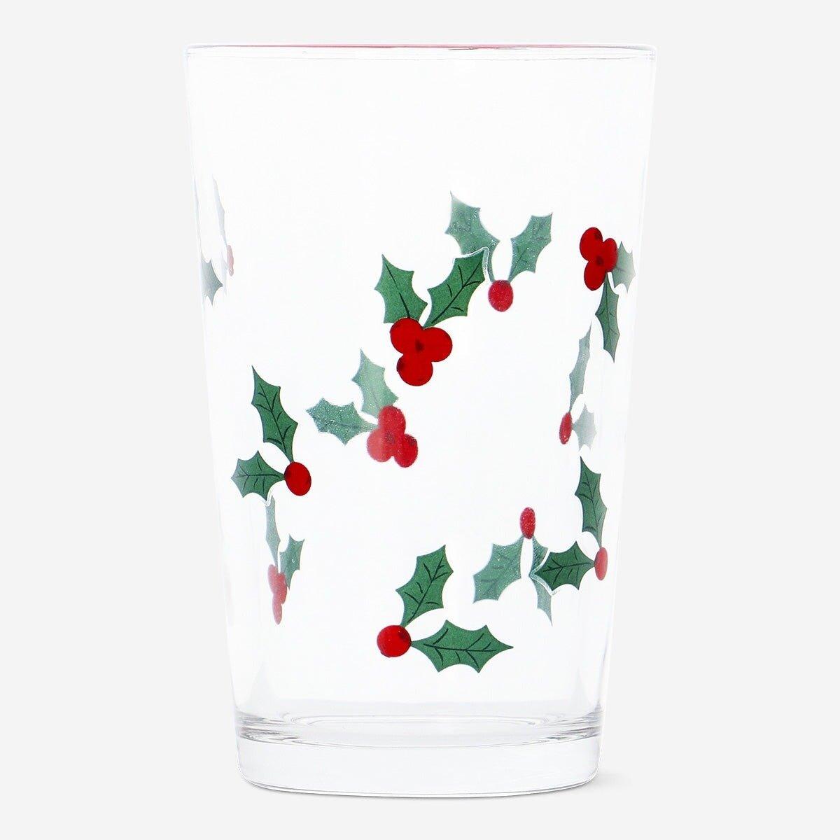 Multicolour Drinking Glass With Holly Pattern - 220 Ml