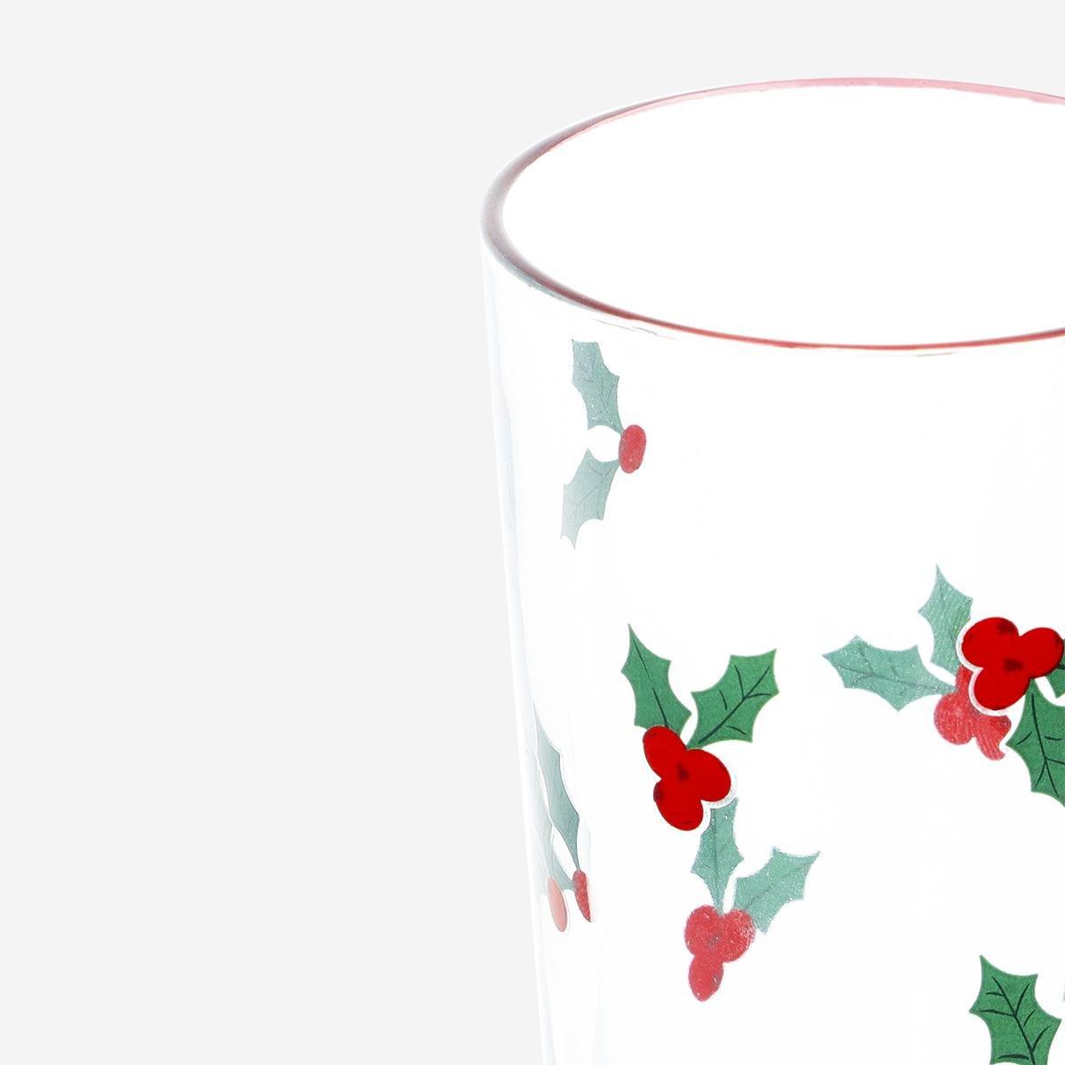 Multicolour Drinking Glass With Holly Pattern - 220 Ml