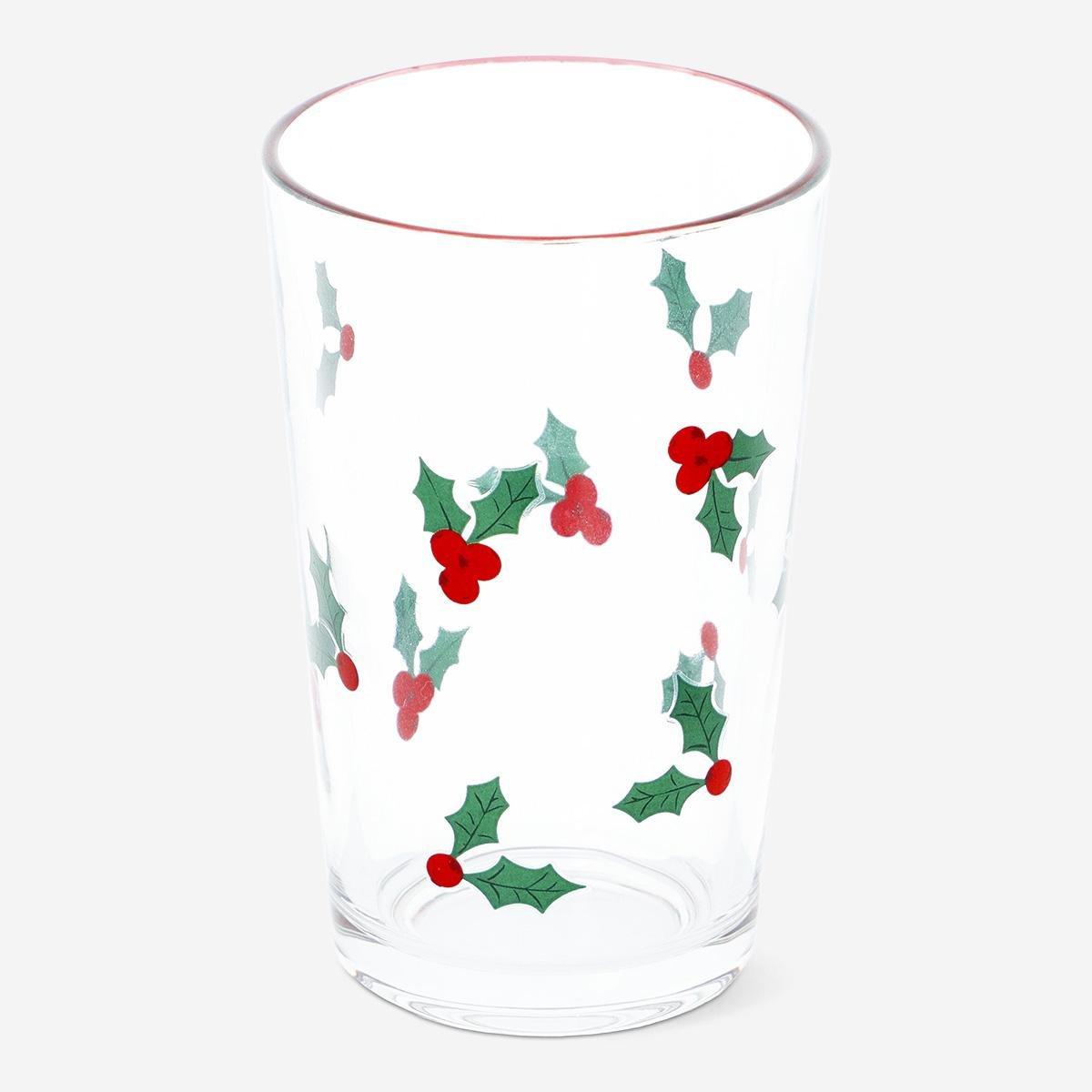 Multicolour Drinking Glass With Holly Pattern - 220 Ml