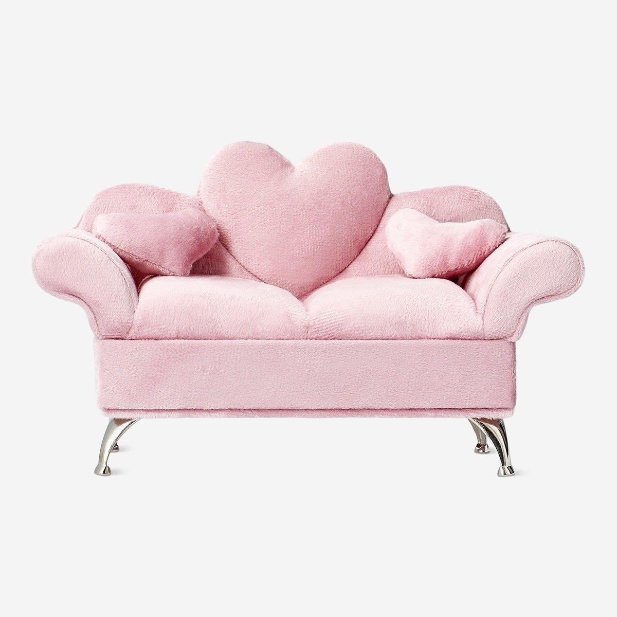 Pink sofa shaped velvet jewellery storage
