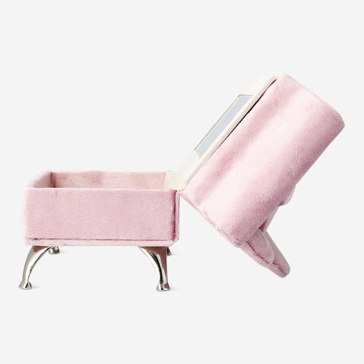 Pink sofa shaped velvet jewellery storage