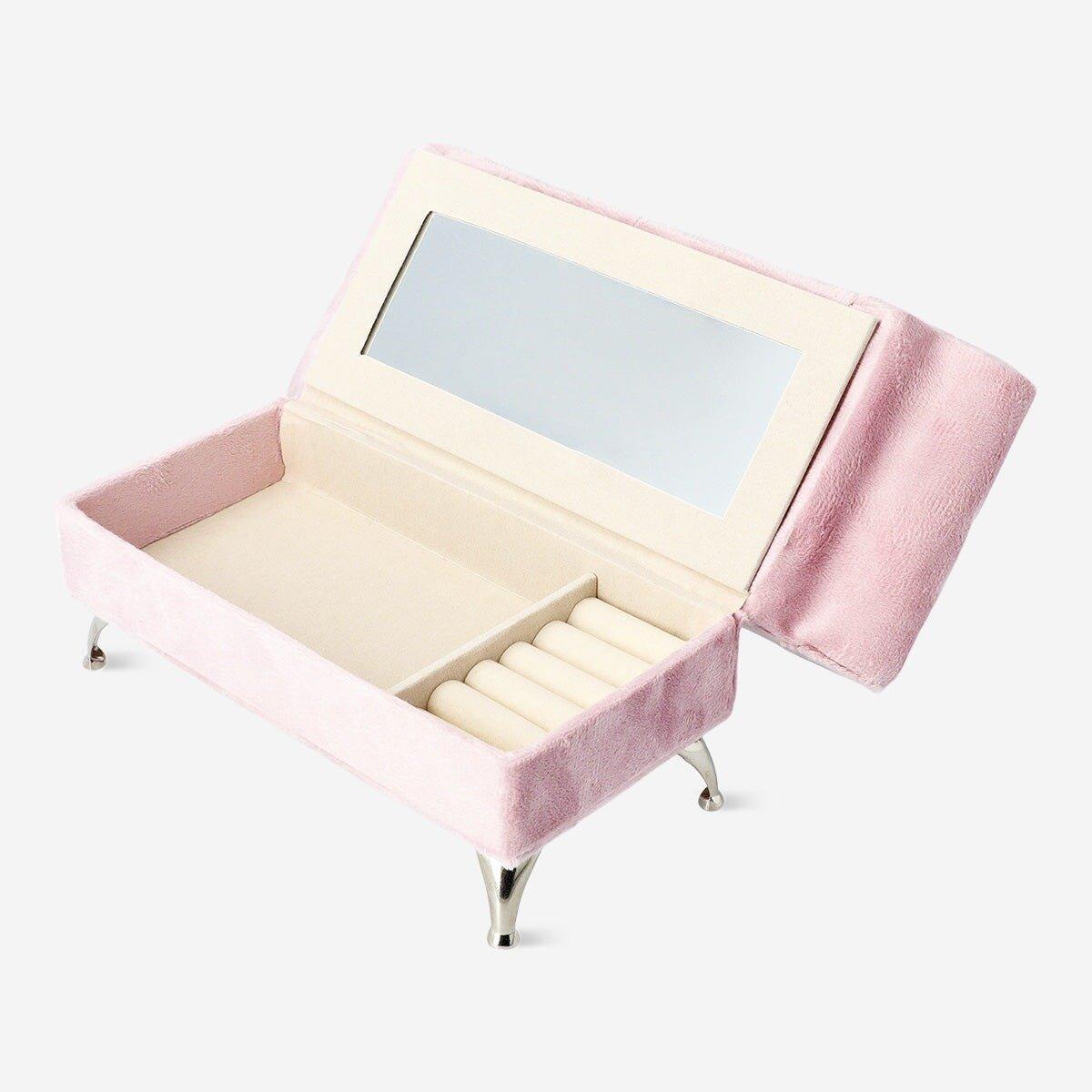 Pink sofa shaped velvet jewellery storage