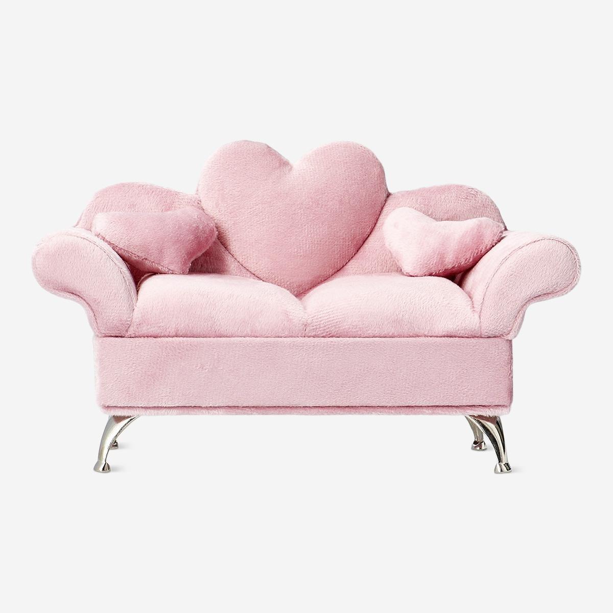 Pink sofa shaped velvet jewellery storage