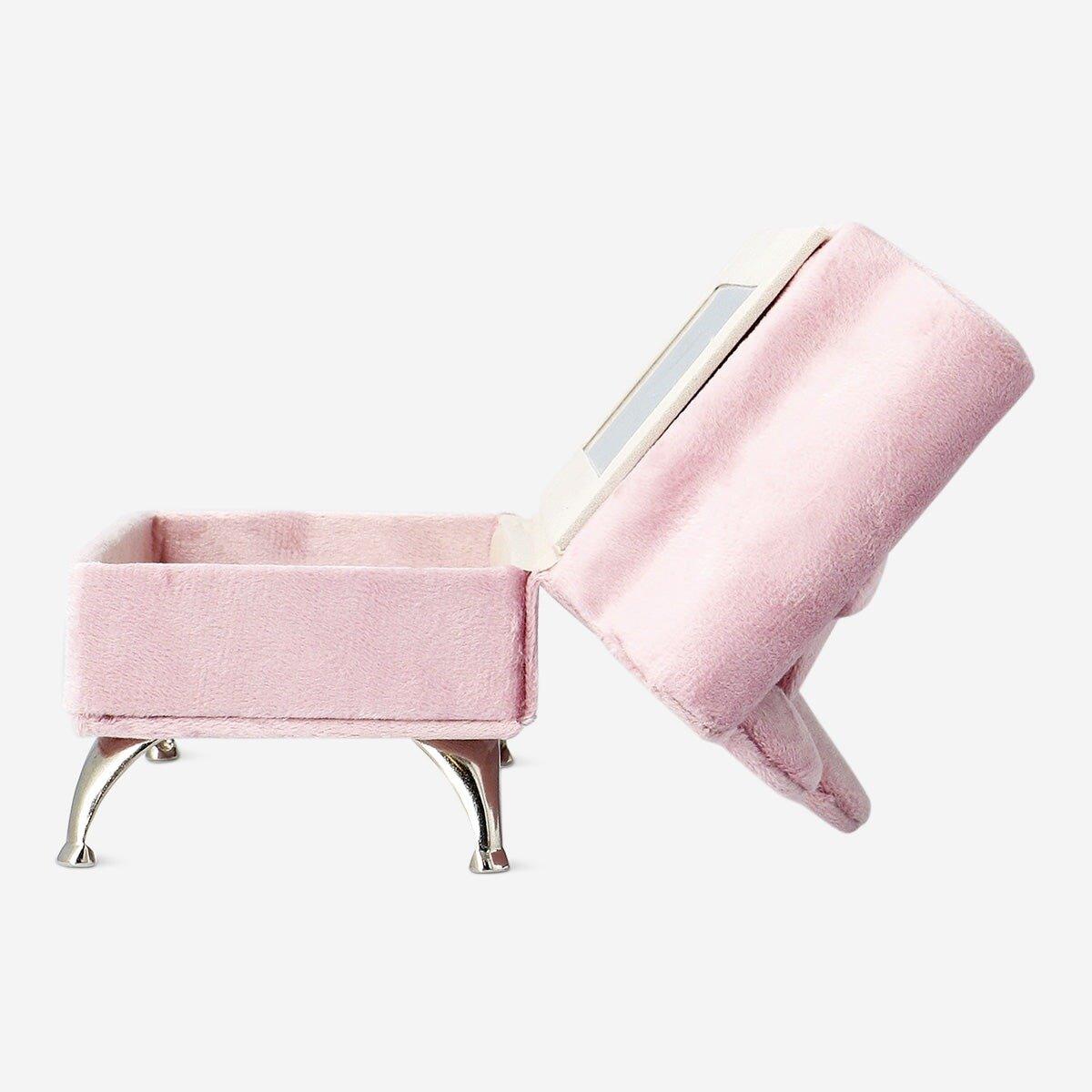Pink sofa shaped velvet jewellery storage