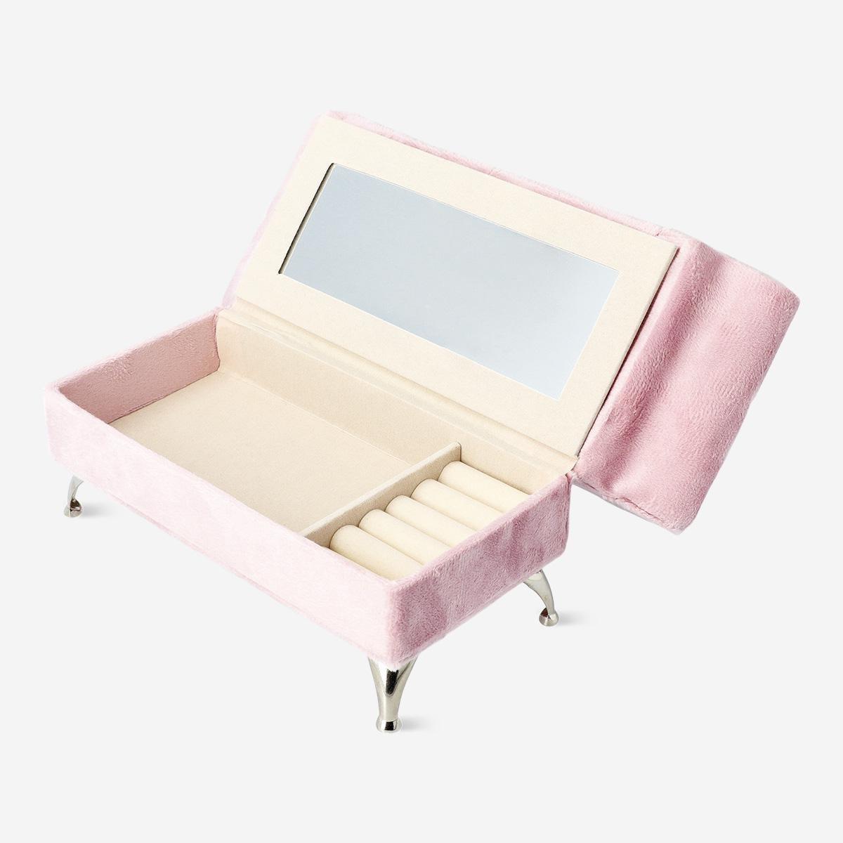 Pink sofa shaped velvet jewellery storage