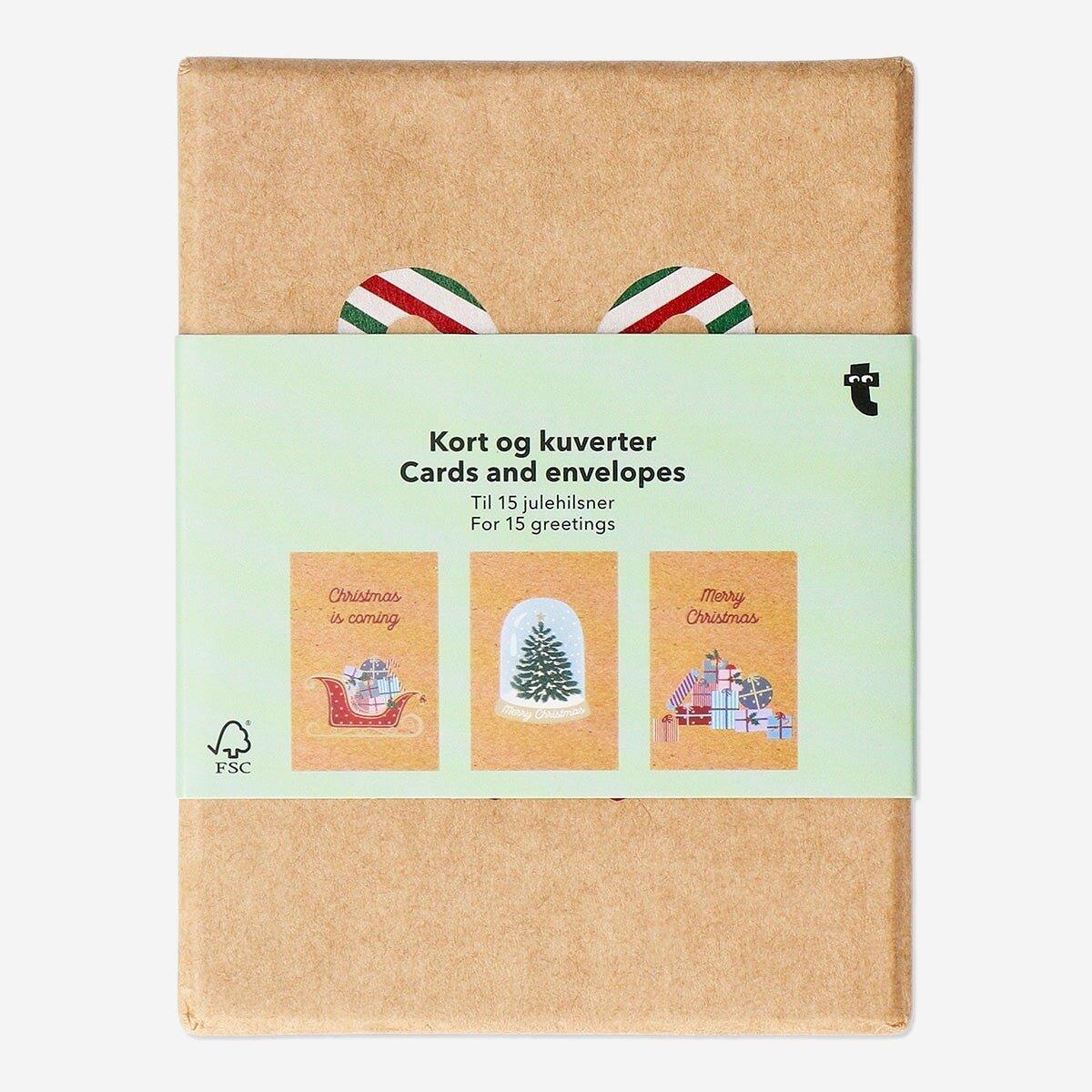 Multicolour christmas cards and envelopes - 15 pcs