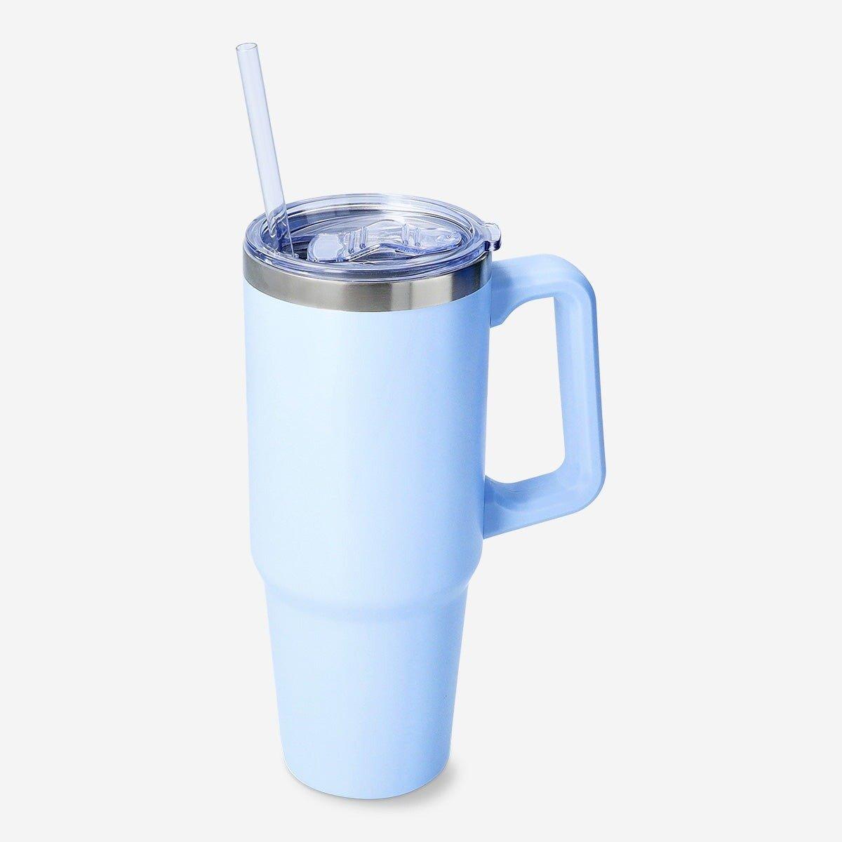 Blue tumbler with lid and straw - 880 ml