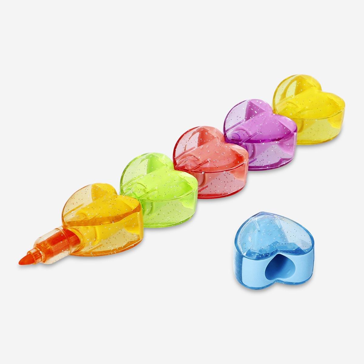 Multicolour heart shaped stackable highlighters - 6 pcs