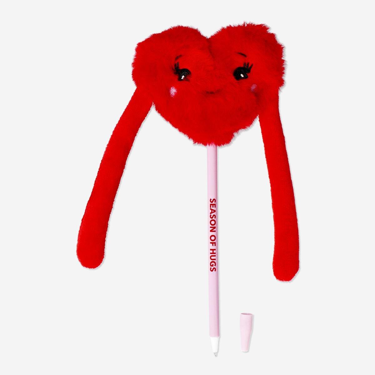 Red plush red heart topper ballpoint pen