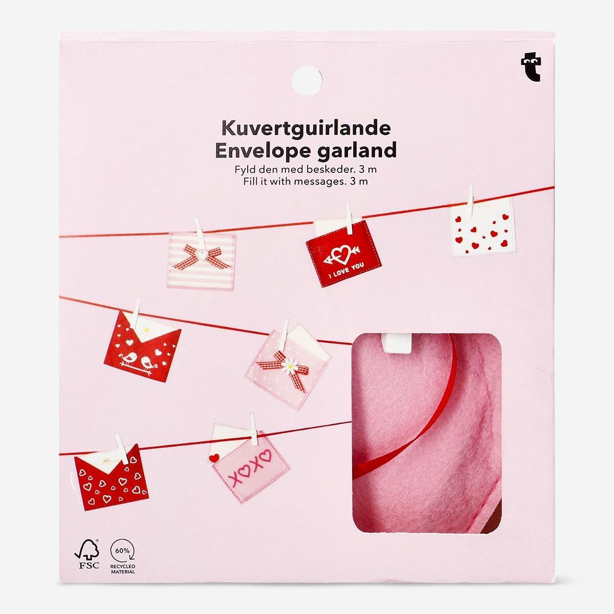 Pink envelope garland for messages - 300 cm