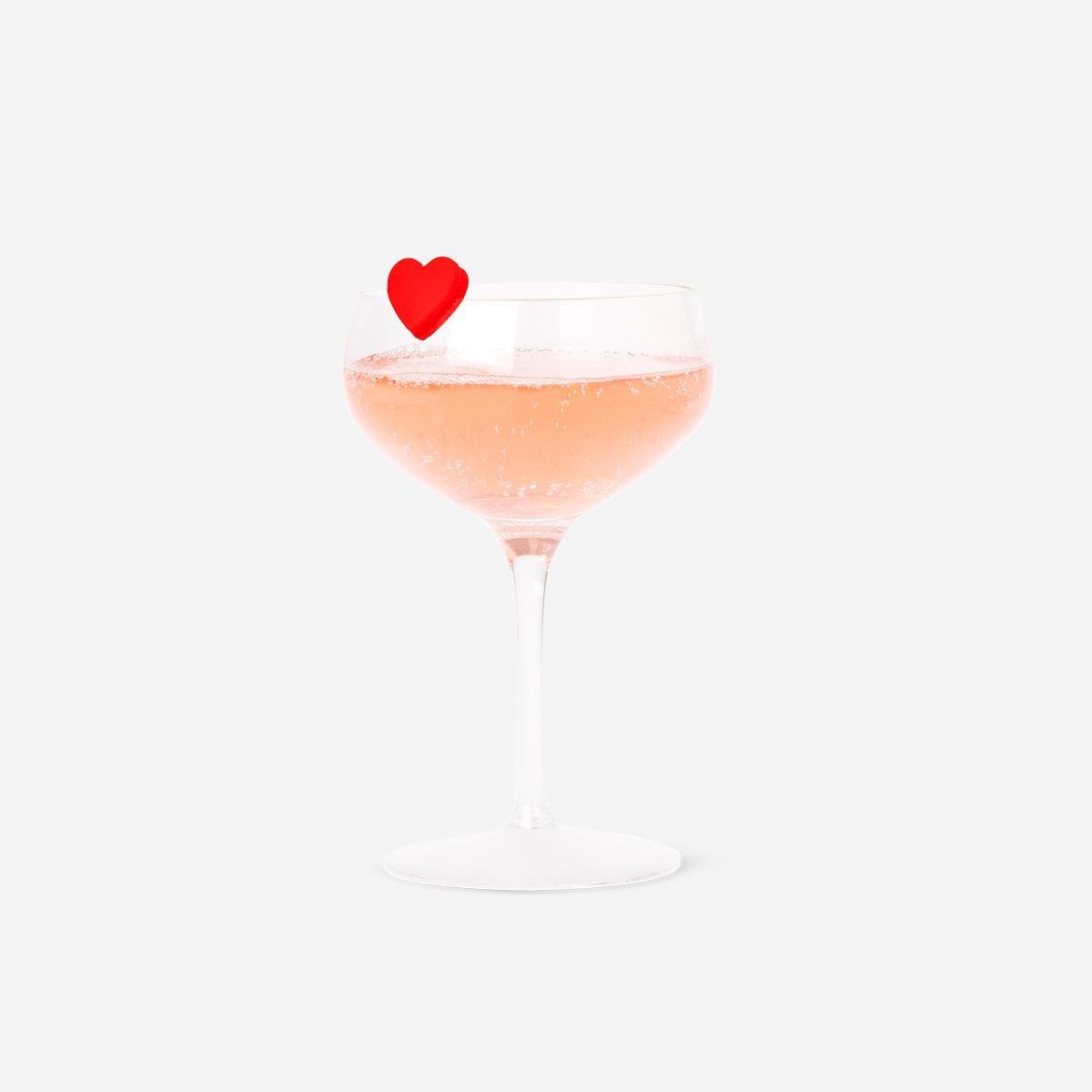 Multicolour silicone heart shaped drink markers - 6 pcs