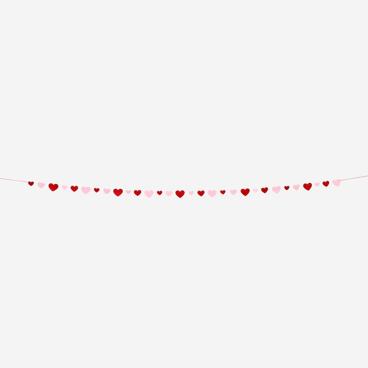 Red felt garland red and pink hearts - 300 cm