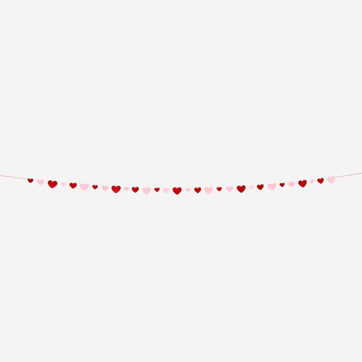 Red felt garland red and pink hearts - 300 cm