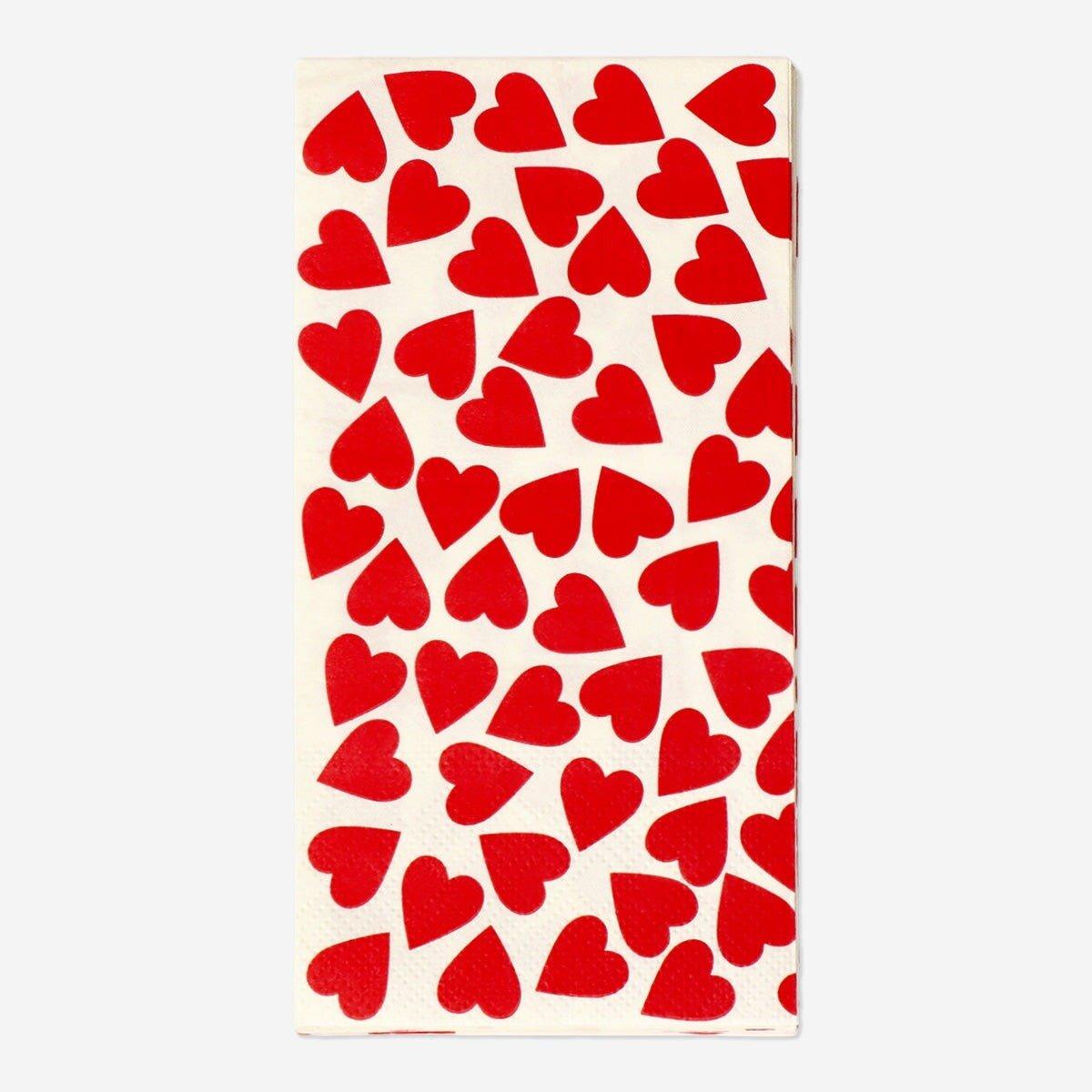 Red napkins with red hearts - 16 pcs